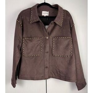 Vigoss Brown Faux Suede Studded Jacket Shacket Large NEW VC-J03102A Cowgirl Core